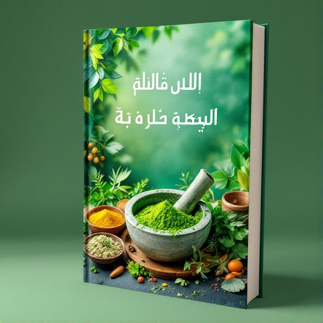 The cover features a harmonious blend of vivid green hues symbolizing vitality and health, with a prominent image of various medicinal herbs and powders in small bowls and a mortar and pestle in the foreground. These natural elements seamlessly blend into an abstract background of leaves and botanical patterns, enhancing the holistic theme.