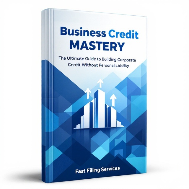 The cover features a large, bold and abstract geometric pattern that conveys a sense of organization and structure. The geometric pattern in varying shades of blue establishes a corporate atmosphere. In the center, there's a sleek icon of a building, symbolizing corporate business, with upward arrows indicating growth.