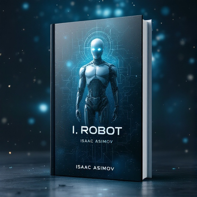 A sleek, metallic robot silhouette stands against a deep, cosmic background with a network of intricate circuitry patterns subtly glowing. The robot's eyes are illuminated, casting a soft light that blends into the starry backdrop. Hints of dust and planetary debris float across the cover, creating a sense of vastness and mystery.