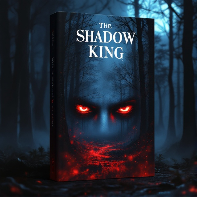 The cover features a dark forest scene under a moonlit night, with ominous shadows stretching across the ground. A pair of haunting eyes peer through the dense forest, creating a sense of being watched. Red fog swirls through the trees, adding a touch of mystery and suspense.