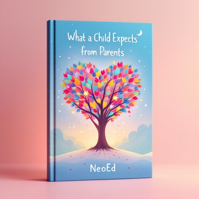 A heart-shaped tree at the center with colorful leaves representing diverse emotions, surrounded by glowing stars and a gentle moon in the sky, conveying a sense of warmth and serenity. The background is a soft gradient from pink to blue, symbolizing dawn—a new beginning.