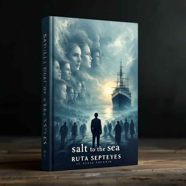 The cover presents a dynamic and emotionally charged scene where Florian stands slightly to the foreground, gazing out at a chaotic yet hopeful world. Surrounding him are ghostly, overlapping images of Emilia, Joana, Ingrid, Eva, Heinz, and Klaus, each in varying poses of movement, subtly suggesting urgency. The Golden Swan is sketched lightly in Florian’s hand, ethereal and haunting, while a detailed, looming silhouette of the Wilhelm Gustloff is anchored in the harbor backdrop. Dozens of faceless figures navigate the scene embodying the mass, with Alfred subtly visible amongst them, lending a mysterious air.