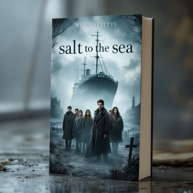The cover features a somber, yet captivating scene set in Gotenhafen. In the foreground stands Florian, facing the viewer with a determined expression. Beside him are Emilia, Joana, and Ingrid, positioned to reflect their bond and shared journey. Behind them, Eva, Heinz, and Klaus are slightly obscured by shadows, hinting at their inner struggles. The Wilhelm Gustloff looms in the distant background, partly shrouded in a mist that embodies an atmospheric tension. The color palette is moody, dominated by greys, blues, and muted pastels, alluding to the prevailing emotions of faith, guilt, shame, and fear.