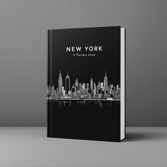 The cover features a clean, 2D line drawing of the New York skyline that stretches across the center of the front cover, depicted in white against a solid black background. The detailed yet minimalist lines capture the iconic buildings, such as the Empire State Building and the Statue of Liberty, giving a sense of elegance and sophistication.