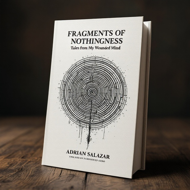 The cover features a delicate, intricately designed black ink labyrinth at the center, evoking a sense of endless contemplation. The ink lines are fine and detailed, suggestive of the frailty and complexity of the mind's labyrinth. Negative space surrounds the labyrinth to allow it to breathe and dominate as the focal point, accentuating the intended emotions. The background is a textured, cream paper that highlights the black ink drawing beautifully.