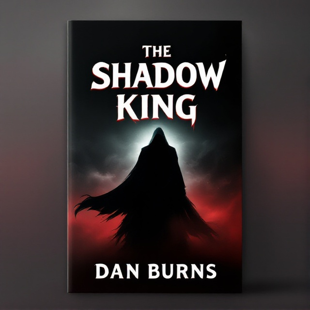 A shadowy silhouette of a tall, menacing figure with a flowing cloak dominates the cover, partially enveloped in a swirling mist. The background transitions from deep black at the top to a vivid red at the bottom, creating an ominous horizon. Subtle wisps of fog cross the lower half of the cover, adding a sense of mystery and suspense.