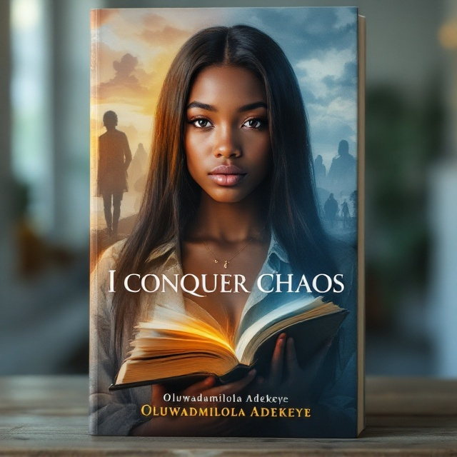 The cover features a 17-year-old black girl with straight jet-black hair and golden brown skin standing prominently in the foreground. Her expression is one of determination and resilience as she gazes directly at the viewer. Behind her, the background softly blurs, symbolizing the fading memories of her past challenges. On one side, faded images of symbolic challenges such as a broken heart, blurred silhouettes of friends, and a shadowy figure representing the difficult teacher are subtly integrated into the background. The other side gradually transitions into brighter, serene imagery of books, an open bible, and a tranquil sky, symbolizing her journey and newfound strength.