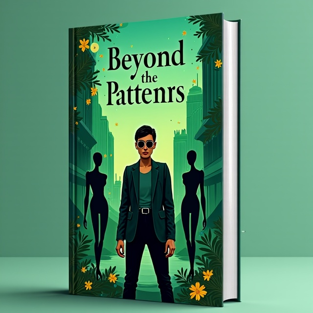 A vibrant, green-tinted cityscape stretches across the cover, with tall silhouettes of fashion mannequins on either side. In the foreground, a young, confident figure gazes boldly towards the reader, dressed in a stylish, avant-garde outfit. Wisps of floral patterns subtly weave through the background, adding a touch of elegance and hinting at the theme of self-discovery through fashion.
