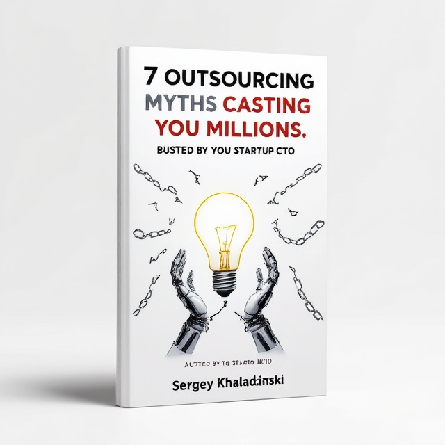 The cover features a minimalistic design with a central image of a light bulb being held by robotic hands, symbolizing innovation and technology. Around the light bulb, broken chains form a pattern, signifying the breaking of myths or constraints. The background is primarily white, invoking a sense of clarity and opportunity.