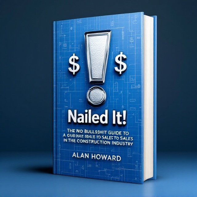 A striking, vibrant blue background with an abstract pattern resembling a blueprint grid. In the center, a large, silver 3D exclamation mark emerging from the book's surface, symbolizing the concept of "nailed it!" On either side of the exclamation mark, stylized dollar signs float, adding a playful touch.