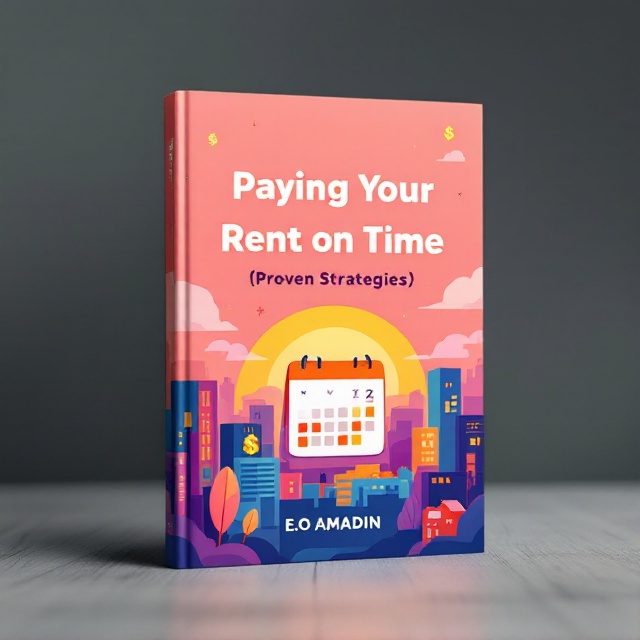 A joyful cityscape with vibrant colors and whimsical illustrations. In the foreground, a calendar with a highlighted date is depicted, symbolizing timely rent payments. The background is a blend of sunrise hues to convey optimism. Stylized dollar signs subtly integrated into the sky, suggesting financial prosperity.