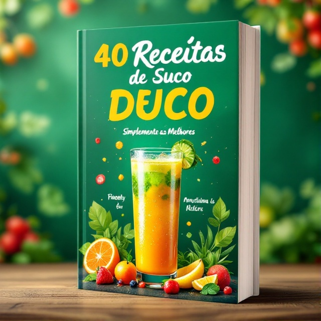 A vibrant green background adorned with fresh illustrations of various fruits and leafy greens, suggesting health and freshness. At the center, a tall glass of colorful detox juice stands out with drops of condensation to evoke a sense of refreshing coolness.