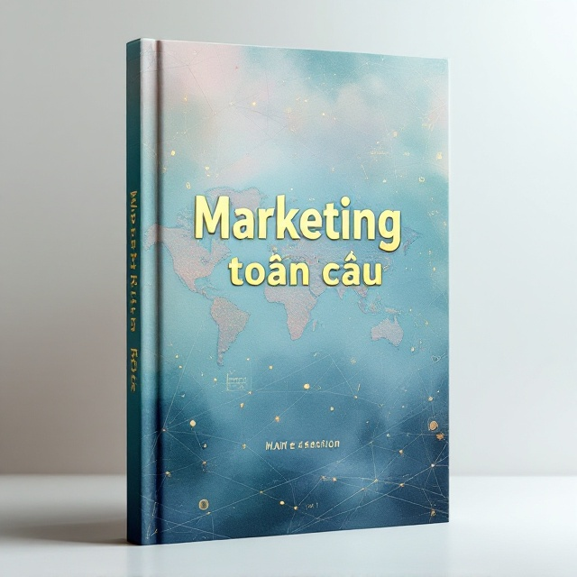 A world map in soft, pastel watercolor tones stretches across the cover, creating a backdrop that symbolizes global reach. In the foreground, there are faint, intertwining lines and geometric shapes that suggest networks and connections, incorporating subtle icons related to marketing and communication. The color palette includes blues, greens, and golds which convey professionalism and sophistication.