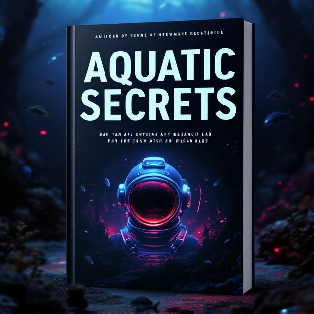 A dark, mysterious underwater scene with the silhouette of a state-of-the-art underwater research lab. Shadows of fish and marine life surround the lab, creating a sense of depth. In the foreground, a hint of a diver’s helmet floating with an eerie red glow emanating from within. The water is a blend of deep purples and reds, enhancing the mood of suspense and awe.