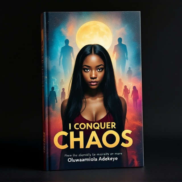 The cover features a striking central image of a 17-year-old black girl with golden caramel skin and straight jet-black hair. She stands confidently, facing forward with a look of resilience and strength, symbolizing her journey through chaos. Behind her, ghostly silhouettes represent the fading memories of betrayal, a toxic relationship, and a confrontational teacher. The background is a blend of vibrant colors, with the lighter shades illuminating the foreground and darker hues fading backward, representing her transition from chaos to clarity.