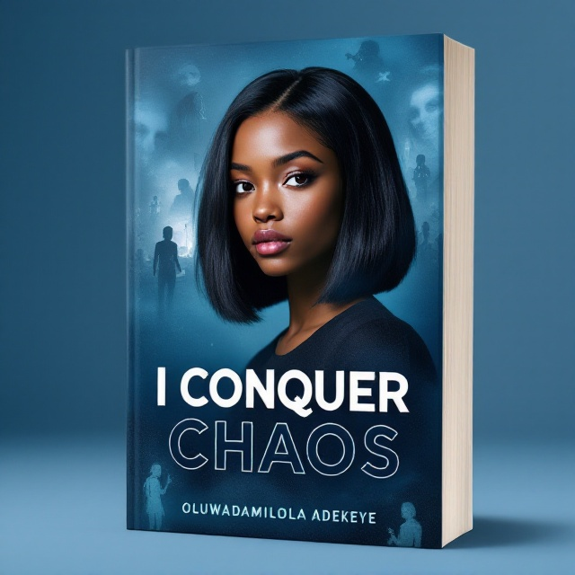 The cover features a striking foreground image of a 17-year-old black girl with straight jet-black hair in a shoulder-length bob hairstyle. Her skin is a radiant golden caramel tone, and she gazes directly at the viewer with an expression of unwavering confidence and strength. The background subtly fades with ghostly images and silhouettes representing faded memories of betrayal, a toxic relationship, and the challenges she's overcome. These elements are ethereal and almost mist-like, illustrating how she has left them behind. The overall color palette incorporates deep blues fading into lighter hues, symbolizing transition and growth.