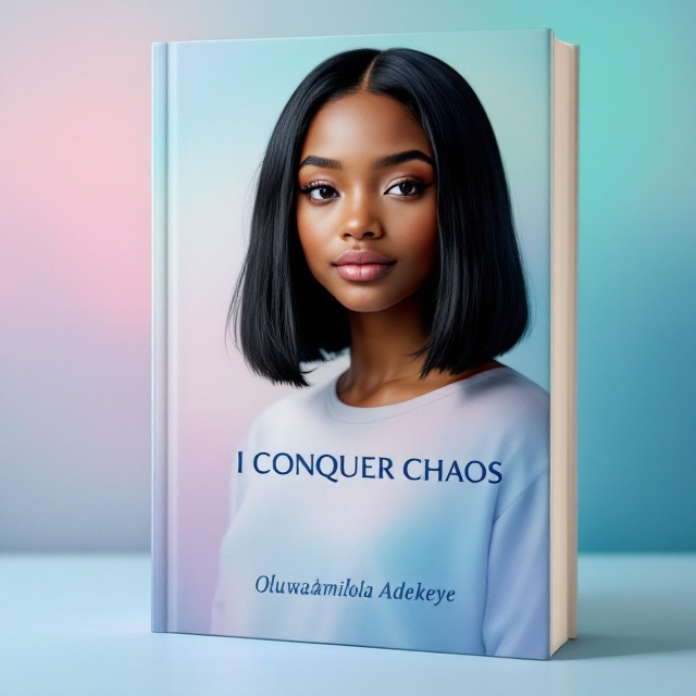 The cover features a 17-year-old black girl with a golden caramel-light skin tone and straight jet-black hair in a shoulder-length bob. She stands confidently against a fading pastel blue and pink gradient background. Her expression is one of strength and resilience. Behind her is a subtle, blurred imagery of high school elements like lockers and classrooms fading away. A soft light shines on her, highlighting her features and evoking a sense of growth and peace.