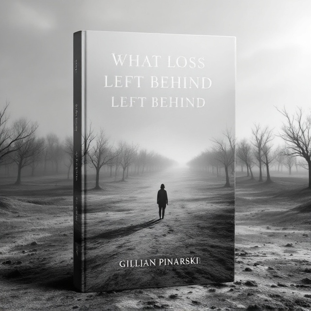 A desolate, windswept landscape stretching endlessly with barren trees silhouetted against a grey, overcast sky. A single, lone figure stands in the foreground, slightly off-center, giving a sense of being lost in the vastness. Shadows elongate across the ground, casting an air of melancholy.