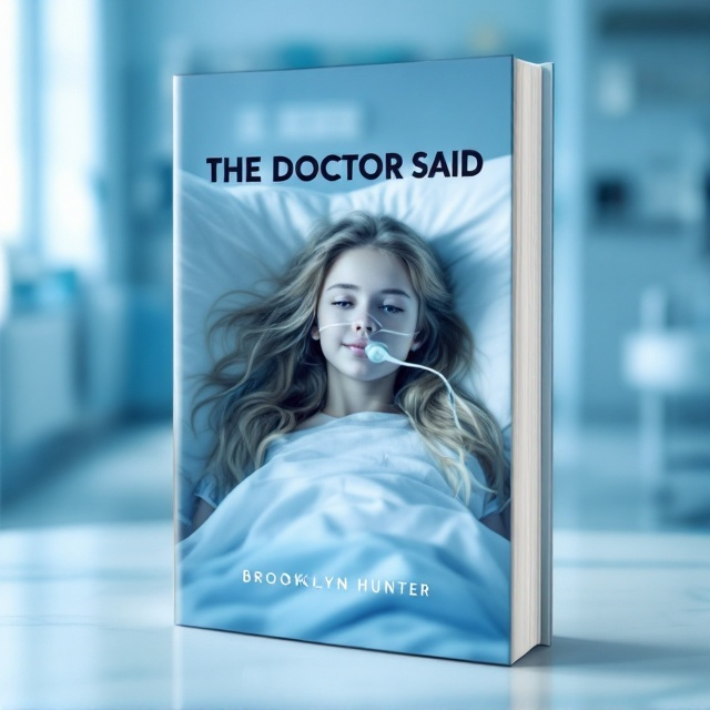 The cover features a slightly blurred hospital room as the background with a focus on a hospital bed. On the bed lies a young girl with flowing blond hair. An oxygen tube is prominently visible, connected to her nose. The light blue hue dominates, creating a cold yet hopeful atmosphere.