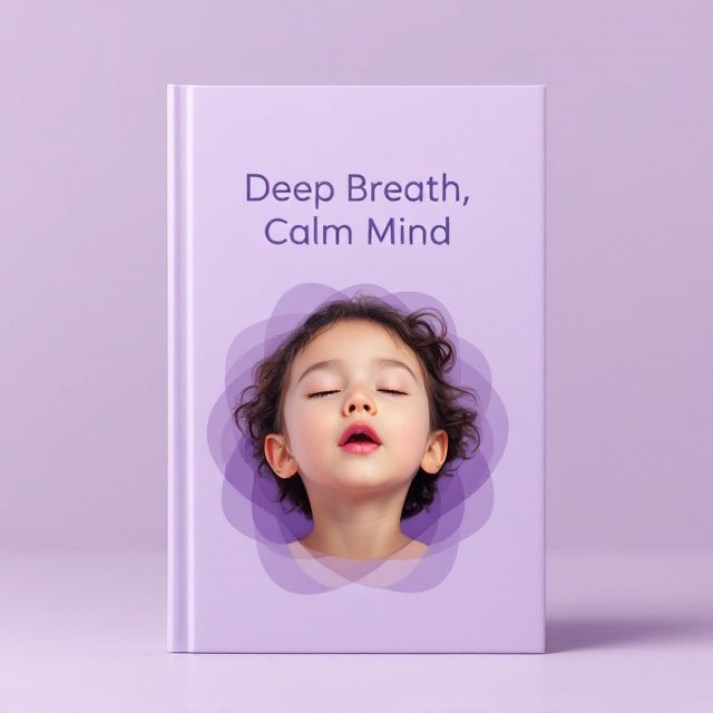 A soft, soothing lilac background with a centered, high-resolution photograph of a child taking deep breaths, conveying calm and relaxation. The child's serene expression is the focal point, enhanced by gentle, overlapping circles resembling ripples, suggesting tranquility and the mind's expansiveness.