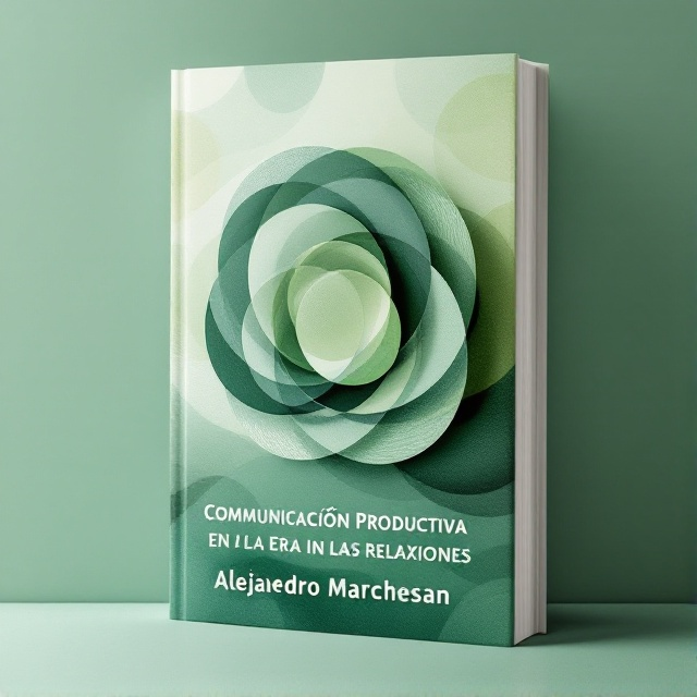 A central focal point featuring overlapping abstract speech bubbles and waves arranged in a circular pattern, symbolizing dialogue. Muted green tones dominate, creating an energetic yet harmonious ambiance. The background features a subtle, textured gradient that enhances the depth and movement of the central elements.