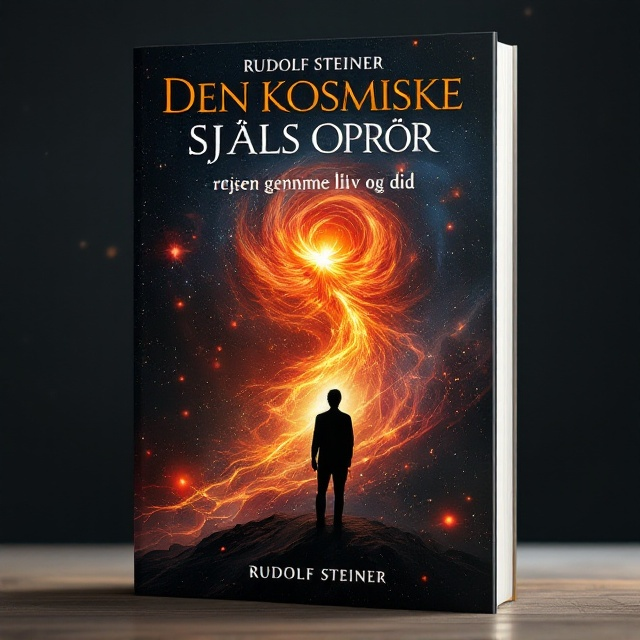A striking cosmic scene with swirling galaxies and stars in the background, blending into the silhouette of a human figure in deep contemplation. A subtle red aura surrounds the figure, symbolizing the soul's rebellion and the journey through life and death. The cosmos gradually morphs into ethereal imagery such as a phoenix rising, embodying the theme of rebirth and transcendence.
