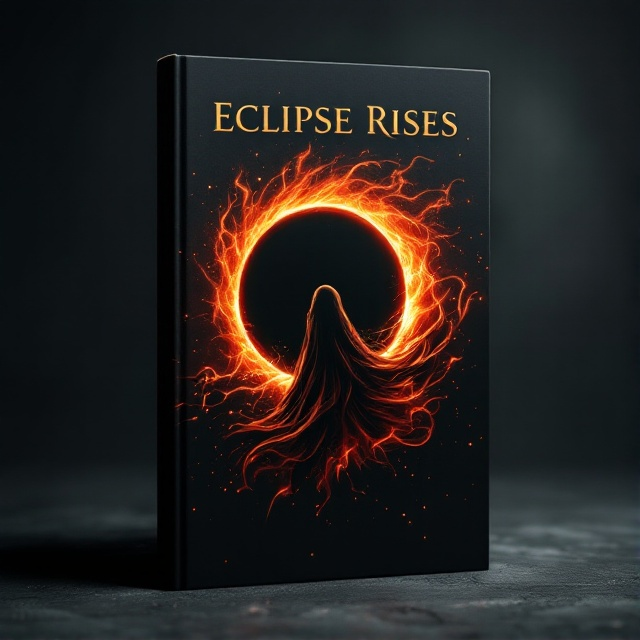The cover features a striking visual of an orange and black ghost swirling through a dramatic eclipse in the center. The background is a deep black with subtle gradients creating a sense of mystery and depth, capturing the celestial theme of the book. Wisps of energy emanate from the ghost, weaving through the cover, adding a sense of motion and mysticism.