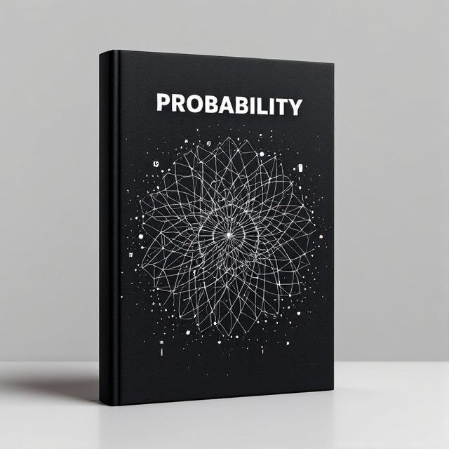 The cover features a striking abstract geometric pattern that forms the main visual, reminiscent of a complex fractal or algorithmic design, symbolizing the theme of probability. This pattern is set against a dark, matte background to highlight its intricate details. Randomly scattered numbers and symbols overlay the pattern, suggesting the unpredictable nature of probability.