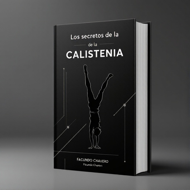 The cover features a silhouette of a person performing a calisthenics routine, such as a handstand or muscle-up, set against a minimalist black background. Subtle lines or geometric elements suggest movement and strength, providing visual interest without clutter. This composition captures the essence of calisthenics and personal growth through simplicity.
