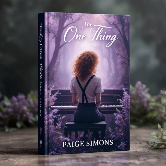 [The cover features an ethereal dreamscape set in a lush, eastern-organ-inspired forest. In the foreground, a female figure with ginger curly hair is depicted playing a piano. She is dressed in men’s trousers and suspenders, capturing the essence of 1945. The background melds into mystical shades of lavender, giving a sense of magic. Delicate hints of wildlife, subtle beams of light, and shadow play add layers of mystery and growth, enhancing the atmosphere of hope and romantic love.].