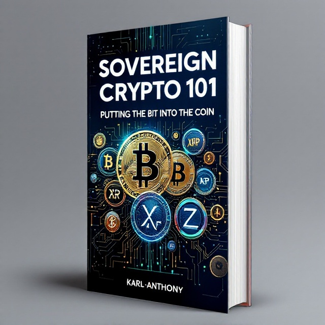 The cover features a digital mosaic of coins with abstract circuitry in the background. Each coin represents various cryptocurrencies, with prime focus on Bitcoin and XRP. A holographic sheen covers the coins, providing a futuristic and slick appearance. The backdrop is a gradient blend of deep blue transitioning to emerald green, creating a sense of depth and intrigue.