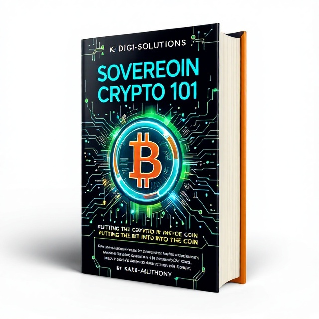 A sleek, modern design featuring a stylized digital texture background with gradients of vibrant green and cool blue. A 3D Bitcoin symbol appears prominently at the center, partially constructed by intersecting binary code patterns. Smaller digital circuit patterns spread out symmetrically toward the edges, adding a tech-savvy vibe. Beneath the Bitcoin icon, subtle graphic representations of digital financial graphs add depth and intrigue.