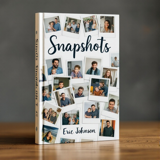 A collage of Polaroids scattered across the cover, each slightly overlapping the other. The photos convey various emotive scenes featuring a dad and two kids, with vibrant moments of laughter juxtaposed against solemn, thoughtful expressions. The background is softly blurred, giving focus to the Polaroids while creating an atmosphere of nostalgia and warmth.