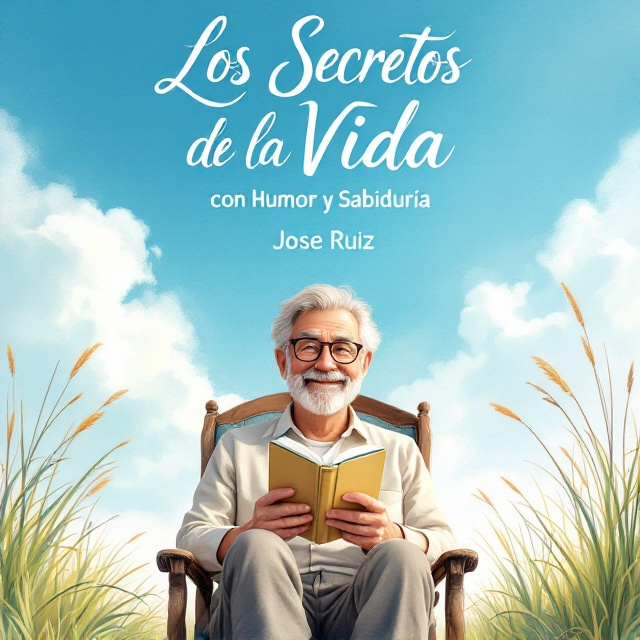 A serene outdoor scene with a vibrant blue sky and a gentle breeze swaying tall grass. At the forefront, a kindly character sits comfortably on a vintage wooden chair, a warm smile gracing their face. They're holding the book with a sense of delight and curiosity. In the background, soft watercolor brushstrokes add an element of tranquility and an air of peacefulness.