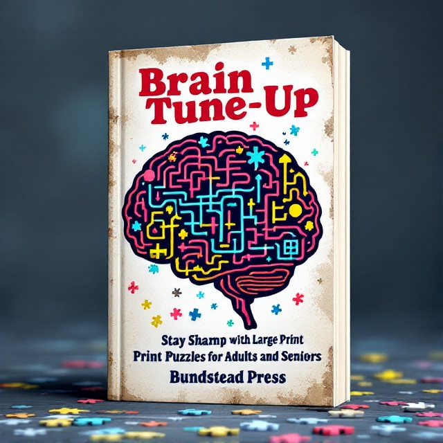 A vibrant, retro-inspired illustration of a brain transformed into a maze, with various interconnected pathways and symbols from classic puzzles like crosswords and sudoku. The background features a faded vintage texture, with puzzle pieces scattered around the edges to enhance the adventurous feel.