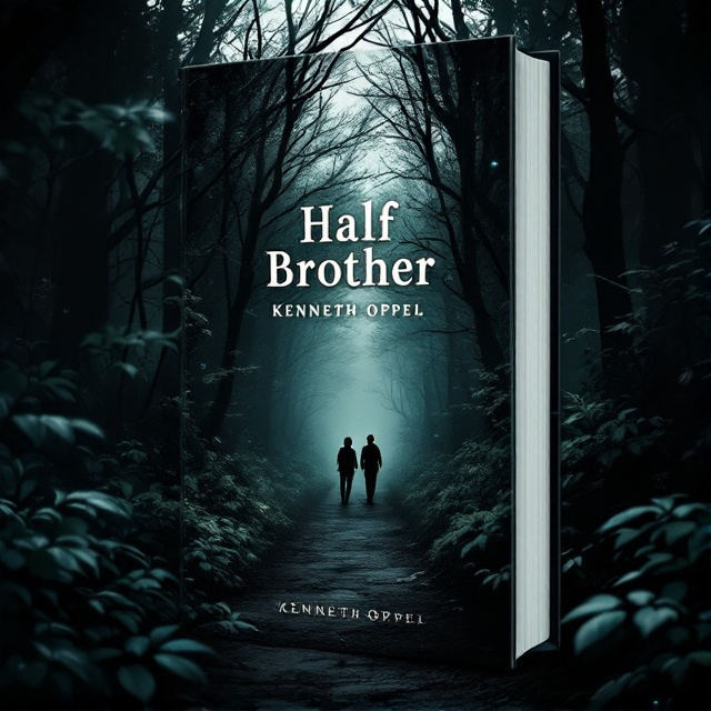 A shadowy forest scene with a single narrow path cutting through, surrounded by thick underbrush. In the foreground, a silhouette of two figures, one slightly ahead of the other, suggesting a bond overshadowed by mystery. Subtle, hidden images of eyes and whispers among the leaves create an air of deceit and intrigue.