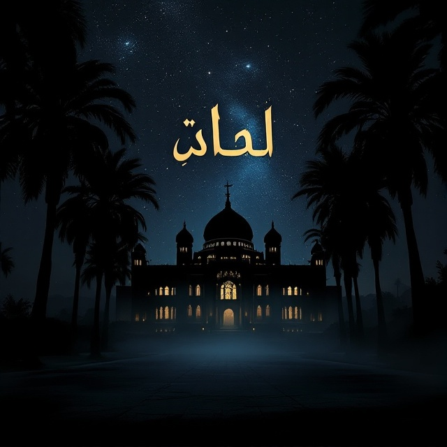 A silhouette of a grand palace under a starry night sky dominates the cover. The palace's windows glow faintly, adding to the air of mystery. Tall palm trees frame the scene on either side, their shadows stretching across the ground, creating a sense of depth. A subtle mist moves in the foreground, enhancing the enigmatic atmosphere.