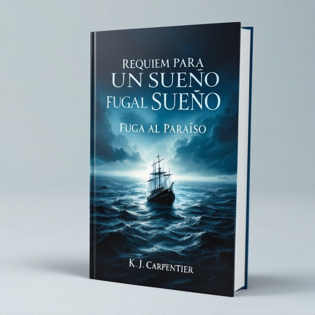 The cover features a dark blue, tumultuous sea as the background, with an ethereal ship, appearing ghostly and adrift in the middle of the ocean, captured in the foreground. A subtle, almost transparent image of a hopeful horizon peeks through storm clouds in the distance, symbolizing yearning.