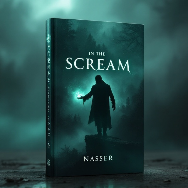 A dark, mist-filled scene covering the entire front, with the protagonist standing precariously on the edge of the precipice. His silhouette is bold and distinct against an eerie dim glow emanating from an unseen source on the horizon. His outstretched hand, glowing with a mysterious tattoo symbol (NR-00018), is more prominent, drawing attention. Shadows cast around him enhance the mystery and tension, while hints of an otherworldly forest barely visible in the background evoke a sense of prediction and enchantment.