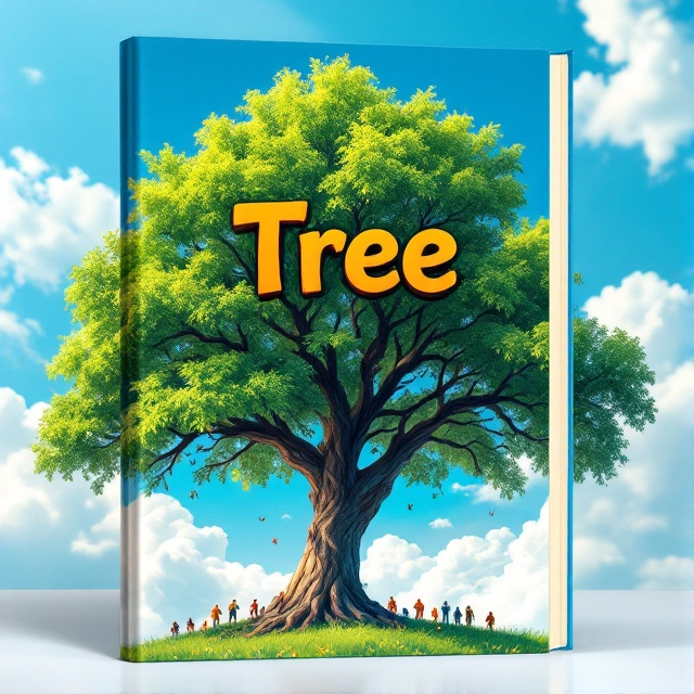 A vibrant, lush green tree with sprawling branches that touch the edges of the cover. The background features a sunny blue sky with fluffy white clouds, emphasizing a feeling of boundless adventure. Around the base of the tree, small hints of action figures or silhouettes indicate excitement and exploration happening beneath its canopy.