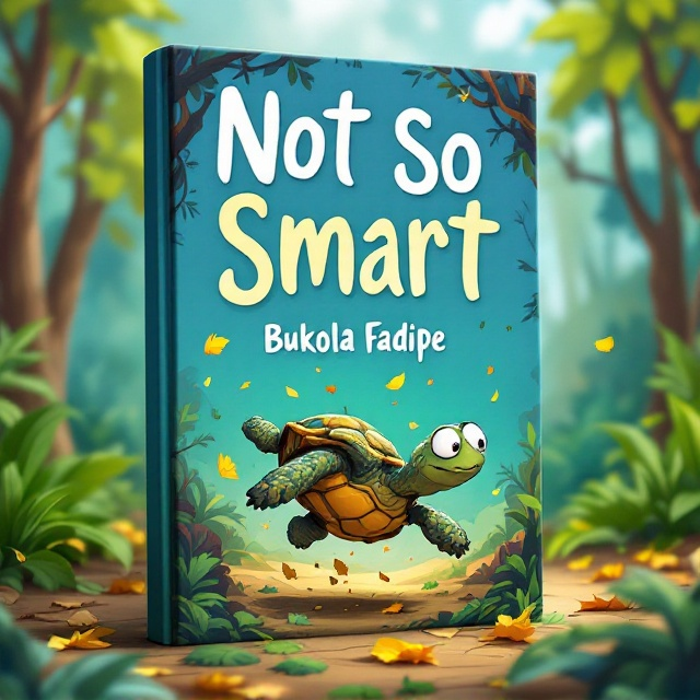 The cover features a vibrant, colorful background depicting a lively forest scene. In the foreground, a playful cartoon-style African tortoise is illustrated mid-air in a humorous, exaggerated tumble, with a surprised expression on its face. Leaves and small branches scatter around to emphasize the fall, adding to the whimsical tone. The scene is captured with bright colors to engage a child audience, with a focus on lively, exaggerated expressions and movement.