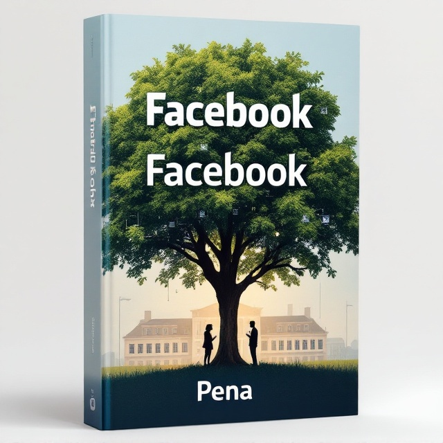 The cover features a large, lush tree at the center, symbolizing growth and connection. Beneath the tree, a school building can be seen, with a subtle indication of a Facebook notification icon cleverly integrated into the tree's foliage. In the foreground, two silhouettes of a young man and woman stand facing one another, phones in hand, with digital lines emanating from the screens, suggesting their online connection.