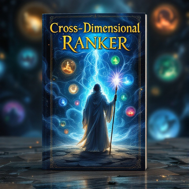 A powerful and mystical figure stands in the foreground with a glowing staff. In the background, interwoven portals reveal snippets of different worlds, each with their own vibrant colors. The figure’s stance projects an aura of strength and determination. Swirling energy lines connect the portals, symbolizing interdimensional travels.