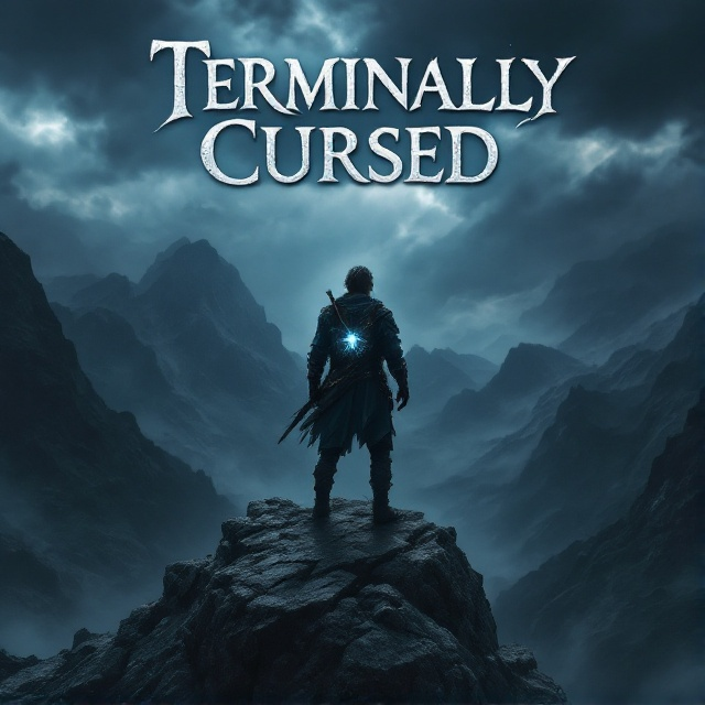 A weathered adventurer standing atop a craggy precipice, surrounded by a stormy, dark sky. A mystical light gleams from an ancient amulet hanging around their neck, casting a protective glow. The background reveals a sprawling, treacherous landscape of rugged mountains and shadowy forests, capturing the sense of an epic journey.