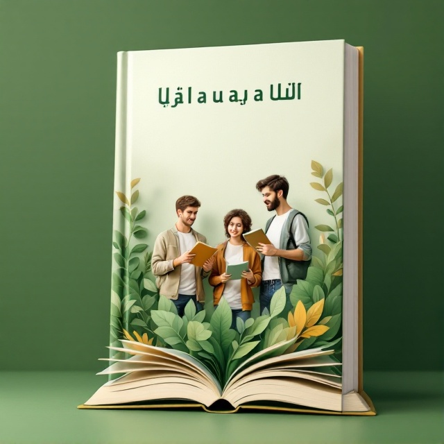 A serene green background with subtle abstract textures resembling leaves. On the cover, three young male students in various poses of learning and interacting, holding books. The students are positioned centrally with an open book at the bottom, from which stylized leaves appear to be emerging, symbolizing growth and knowledge.