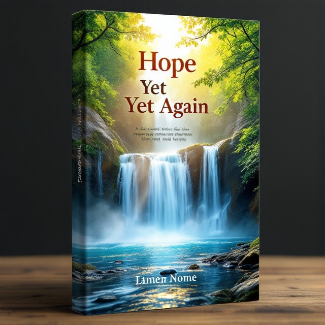 A vivid, serene waterfall cascading down a rocky formation, surrounded by lush greenery. Tree branches stretch out gently over the stream, their leaves rustling as droplets of water mist the air. The sun casts a warm, radiant glow, creating reflections on the surface and highlighting the vibrant blues and greens of nature.