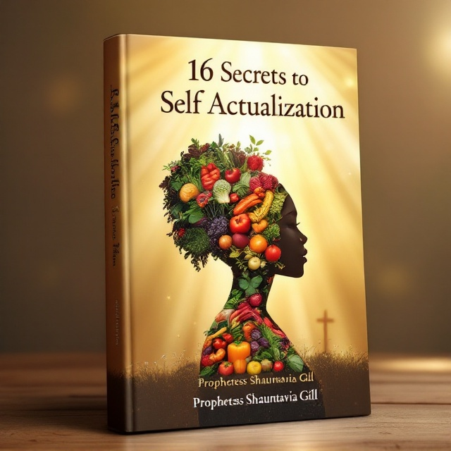 A serene, ethereal scene depicts sunrays gently beaming down from the top of the cover, illuminating a silhouette of a Black woman composed entirely of vibrant, healthy foods, centered on the cover. A subtle, faded Christian cross is visible in the background, blending harmoniously with the sunrays. The overall color palette is earthy, featuring soft browns, greens, and golds to evoke a sense of peace and enlightenment.