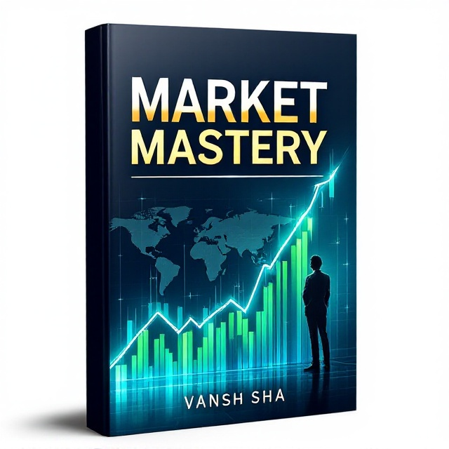 A bold, upward-trending stock market graph takes center stage, with a mix of green and blue tones symbolizing growth and success. A silhouette of a confident businessperson gazes towards the graph from the lower left corner, representing aspiration and financial acumen. A faint world map is subtly overlaid in the background, hinting at global market influence.