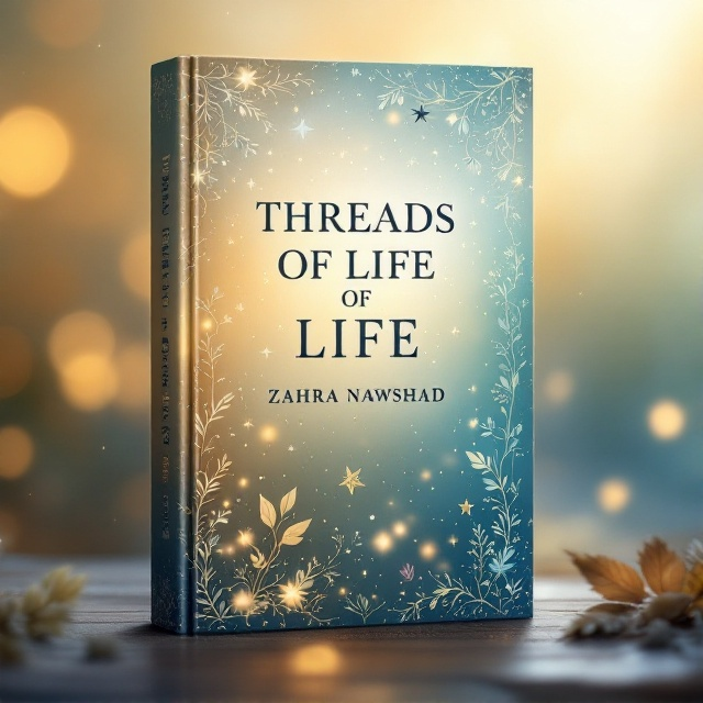 A softly blurred background transitions from warm golden hues on the left to deep blues on the right, symbolizing dawn and dusk. Faint, delicate illustrations of leaves and stars are interwoven along the borders, creating an ethereal frame that encases the central imagery, suggesting the intertwined nature of life's experiences.