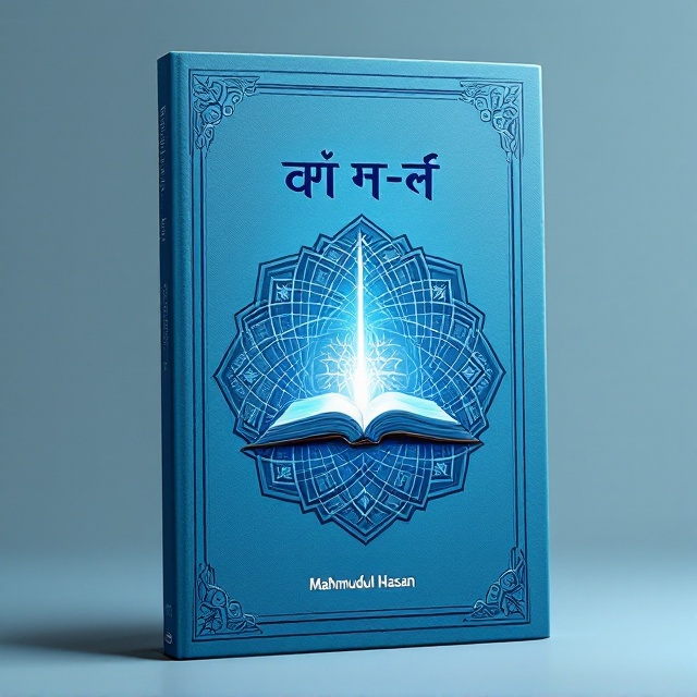 The cover features an ethereal sky blue background symbolizing peace and spirituality. At the center, a subtly embossed geometric Islamic motif creating a sense of depth and cultural heritage. The motif encircles a silhouette of an open book radiating light, signifying knowledge and spiritual enlightenment. Subtle gradients and textures enhance the visual depth of the cover, giving it a divine yet contemporary touch.